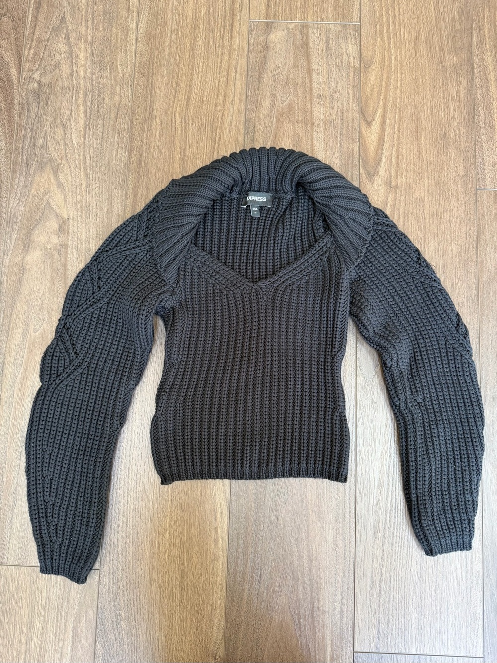 Express Black Chunky V-Neck Sweater with Shawl Collar
